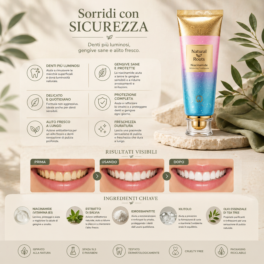 Dentifricio sbiancante alla Niacinamide (vitamina B3)