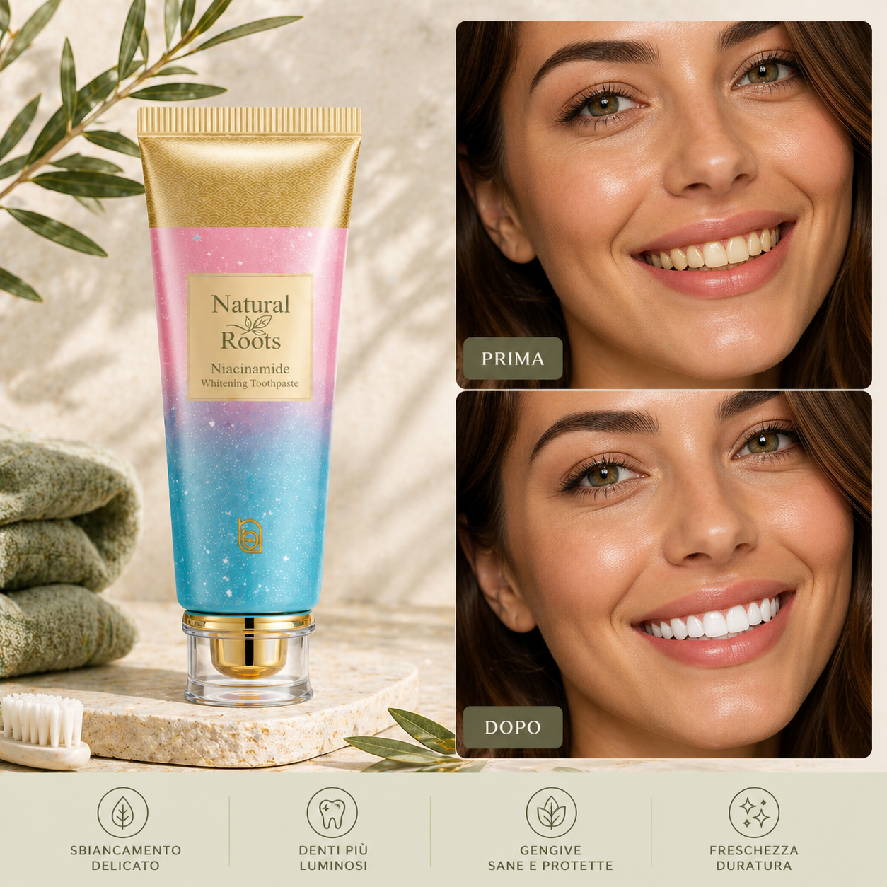 Dentifricio sbiancante alla Niacinamide (vitamina B3)